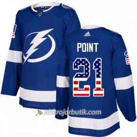 Män Ishockey Tampa Bay Lightning Tröja Brayden Point 21 Adidas 2017-2018 Blå USA Flag Fashion Authentic